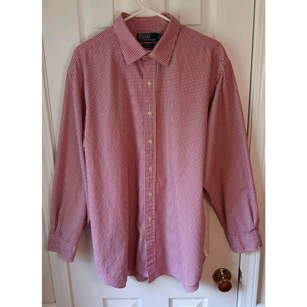 Men's  Polo By Ralph Lauren Long Sleeve Red Check Shirt Sixe 18 34/35 Button Up